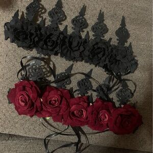 ⭐️2 Gothic Floral Headbands Floral Crown Bachelorette Halloween